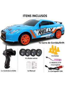 GTR Blue Racing Car With Rechargeable 4x4 Drift Control And 4 Extra Wheels - 藍色 - 查看 2