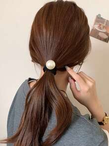 4 件/套 2 英寸黑白仿珍珠发圈，优雅百搭，适合日常佩戴、休闲、派对、通勤、海滩、马尾辫、发髻、洗脸和化妆等发型、时尚配饰、发饰、马尾辫夹、发圈、发绳、弹性发带、居家美容女士配饰礼品、头饰 - 彩色 - 查看 2