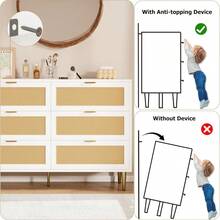 Huisuilinss Rattan Dresser For Bedroom With 6 Drawers,Wide Modern Chest Of Drawers With Metal Handle,Wooden Dresser TV Stand,Wood Closet Clothes Storage Organizer For Living Room,Hallway - 白色 - 查看 4