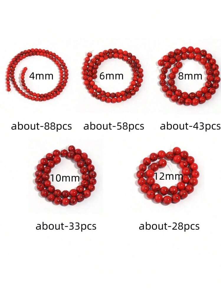 1pc Natural Red Turquoise Round Beads 4/6/8/10/12mm, Fashion Denim Christmas Red DIY Beading, Suitable For Making Bracelets, Necklaces, Jewelry, Couples Bracelets, Phone Chains, Keychains, Wholesale Beads - Red Turquoise - View 6