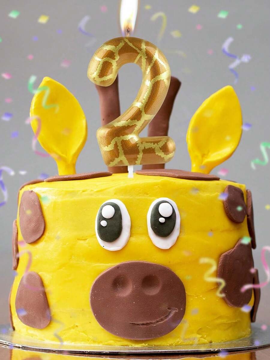 Gold Plated Giraffe Print Numbered 0-9 Birthday Animal Theme Anniversary Celebration Party Cake Decorative Candles - Multicolor - View 1
