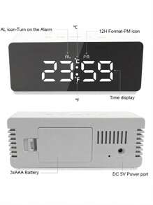 Luminous Mirror Clock Ins Desktop Clock Timetable Tabletop Ornaments, USB Digital LED Display Electronic Alarm Clock, Display Temperature Date Sleep 12/24 Hour Time, Home Decor, Bedroom Decor, Brightness Dimmer (Not Including Batteries), Home Decor, Room Decor Birthday Gift, Gifts