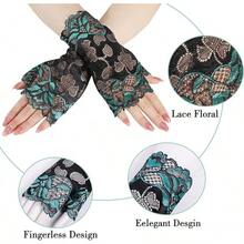 Ibeauti Fascinator Hats With Screentouch Lace Gloves Set Women Tea Party Cocktail Wedding Derby Headwear Short Gloves - Green-lace Gloves - 查看 3