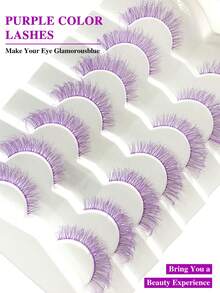 ENCHUW 7 Pairs Purple Colored Lashes Festival Color Lashes Strips Fluffy Long False Eyelashes Halloween Lashes Russian Strip Lashes With Color Wispy Faux Mink Lashes Colored Eye Lashes