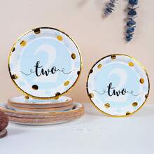 12/24/48 Set, Suitable For 1st, 2nd And 3rd Birthday Parties, Birthday Theme Parties, Includes Heat Press Pattern Paper Plates, Party Plates, Paper Plates. Includes 7-Inch And 9-Inch Plates, Accommodates Up To 48 People Gathering, Picnic Supplies, Birthday Party - Multicolor - View 6