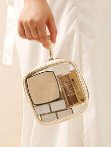 1 pieza Bolsa de aseo transparente impermeable, de gran capacidad y portátil para maquillaje, viajes al aire libre, natación, adecuada para guardar ropa interior, toallas, ropa en la maleta; tamaño mediano para cosméticos, lápiz labial; tamaño pequeño para cargadores, lápiz labial, fácil de llevar en el equipaje - Beis - Ver 3