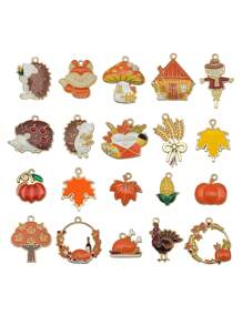 10/20/30pcs Random DIY Thanksgiving Oil-Drip Pendant, Featuring A Pumpkin And Squirrel Design, Perfect For Desserts, Turkey Keychains, And Hanging Decorations, With Alloy Accessories