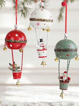 1 st juldekorationer med varmluftsballonger som hänger med klocka, varmluftsballongdekoration, hänge, lämplig för julgranar, julfest, hem, bil, presentdekorationer
