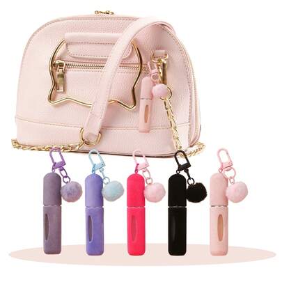 5ml Mini Refillable Perfume Atomizer With Fluffy Pom Keychain | Velvet Travel Spray Bottle