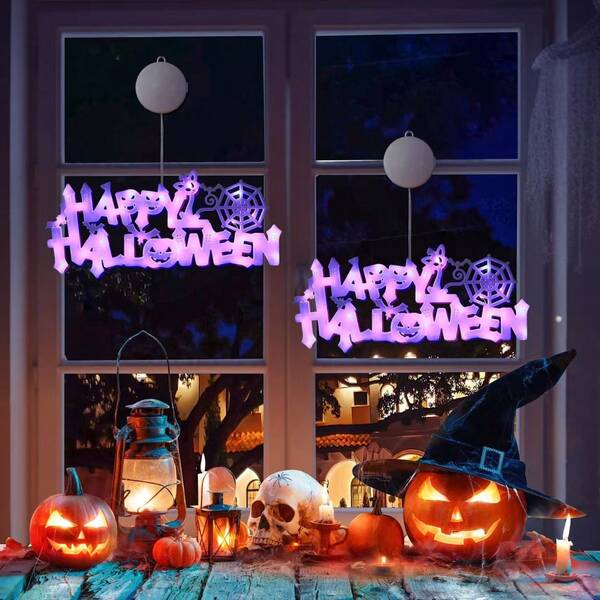 Un juego de una pieza, lámpara de ventosa de Halloween, hecha de material plástico, con dos colores de iluminación a elegir: luz cálida y luz morada. Se puede adherir a las ventanas y funciona con pilas. Es adecuado para decorar fiestas de Halloween, habitaciones, salas de estar y otras escenas. Accesorios de iluminación con estilo de Halloween (sin batería) Decoración de Halloween Decoración de habitación Decoración de jardín de Halloween para regalo Decoración de vacaciones de hadas Decoración de festivales