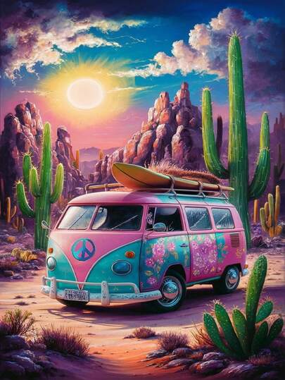 1 件巴士 DIY 5D 钻石画艺术套装，适合成人，圆形钻石画艺术工艺品套装，无框架，适合家居墙壁装饰 - 情人节、复活节、圣帕特里克节礼物