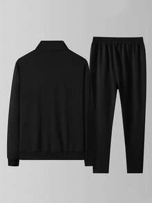 2PCS Men's Casual Sports Exercise Set, Comfortable And Breathable Casual Sports Stand-Up Collar Sweatshirt And Sports Jogging Pants, Fitness Exercises, Running Exercises, Golf, Tennis, Cycling, Gifts, Festivals, Leisure Weekends - màu đen - Xem 2