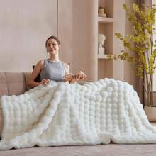 50x60 Inches Ultra-Soft Fuzzy Plush Throw Blanket - Thick, Warm Couch, Sofa, Bedroom, Camping - Decorative Blanket Cozy Warmth, Bubble Ivory White, Sherpa Style - Bubble Khaki - Xem 11