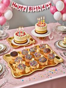 20/10/5pcs 9" X 13" Elegant Gold Rimmed Rectangular Paper Plates, Suitable For Dessert Display, Dining Table Party, Cupcake Display, Birthday Party, Wedding, Bridal Shower, Picnic, Everyday Home Use - Multicolor - View 2