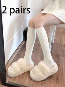 1/2/3pairs Women's Thigh High Socks, Sweet And Spicy Knee Length Stockings For Spring/Summer/Fall, Ins Solid Color Long Boots Socks For Cold Weather, Over The Knee Socks.Halloween,Christmas, Valentine's Day - Beige - View 20