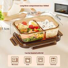 琥珀色圆形玻璃午餐盒，微波炉适用，带盖防漏便当盒，上班族餐盒