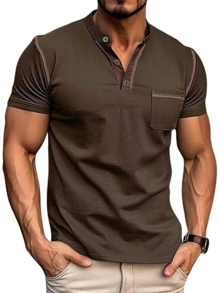 Henley Shirts Slim Fit Button T-Shirthalloween - Green - View 1