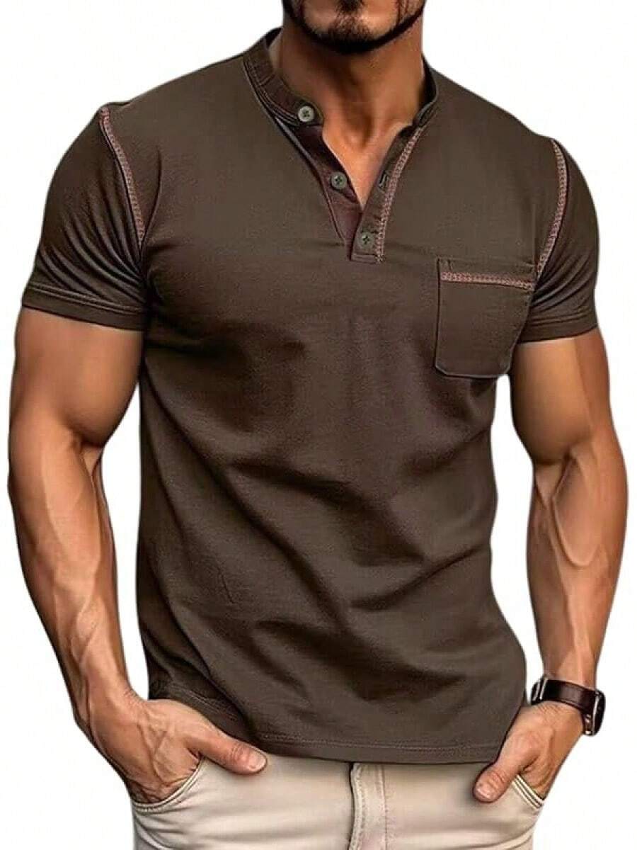 Henley Shirts Slim Fit Button T-Shirthalloween - Verde - Ver 1