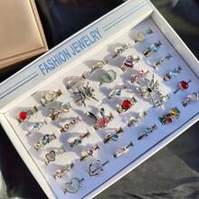 10枚/套 优雅时尚粉色水晶戒指，蝴蝶和心形，浪漫约会，情人节礼物，日常佩戴饰品