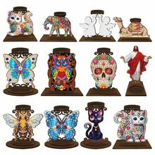 LaoJieYuan 2025 新款精美花卉图案 5D DIY 钻石画烛台摆件、桌面茶灯烛台、DIY 钻石艺术迷你烛台、装饰配件、圣诞礼物、卡通动物图案 - 款式8-半成品-需要自己貼鑽 - 查看 6