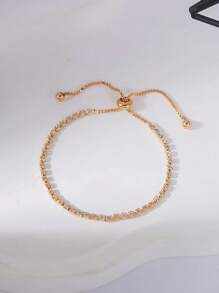 1pc Adjustable Luxury Crystal Embellished Bracelet - Gold - View 3