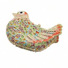Bolso de mano tipo clutch con diseño de pájaro y pedrería para mujer, elegante bolso de noche con cristales para bodas y fiestas. - Verde#1 - Ver 4