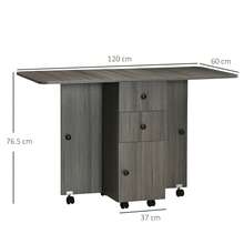 HOMCOM Tavolo a Ribalta per 6 Persone max con 2 Cassetti, Armadietto e Ripiano Posteriore, Tavolo Pieghevole in Truciolato, 120x60x76.5 cm - Grigio - Visualizzare 4