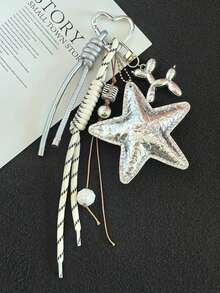 1 szt. kreatywny brelok do kluczy w kształcie gwiazdy, w zestawie z pasującym brelokiem do samochodu, zawieszkami w kształcie serca i gwiazdy, zawieszkami do torebek wnękowych oraz ręcznie tkanymi zawieszkami na smycz dla par.