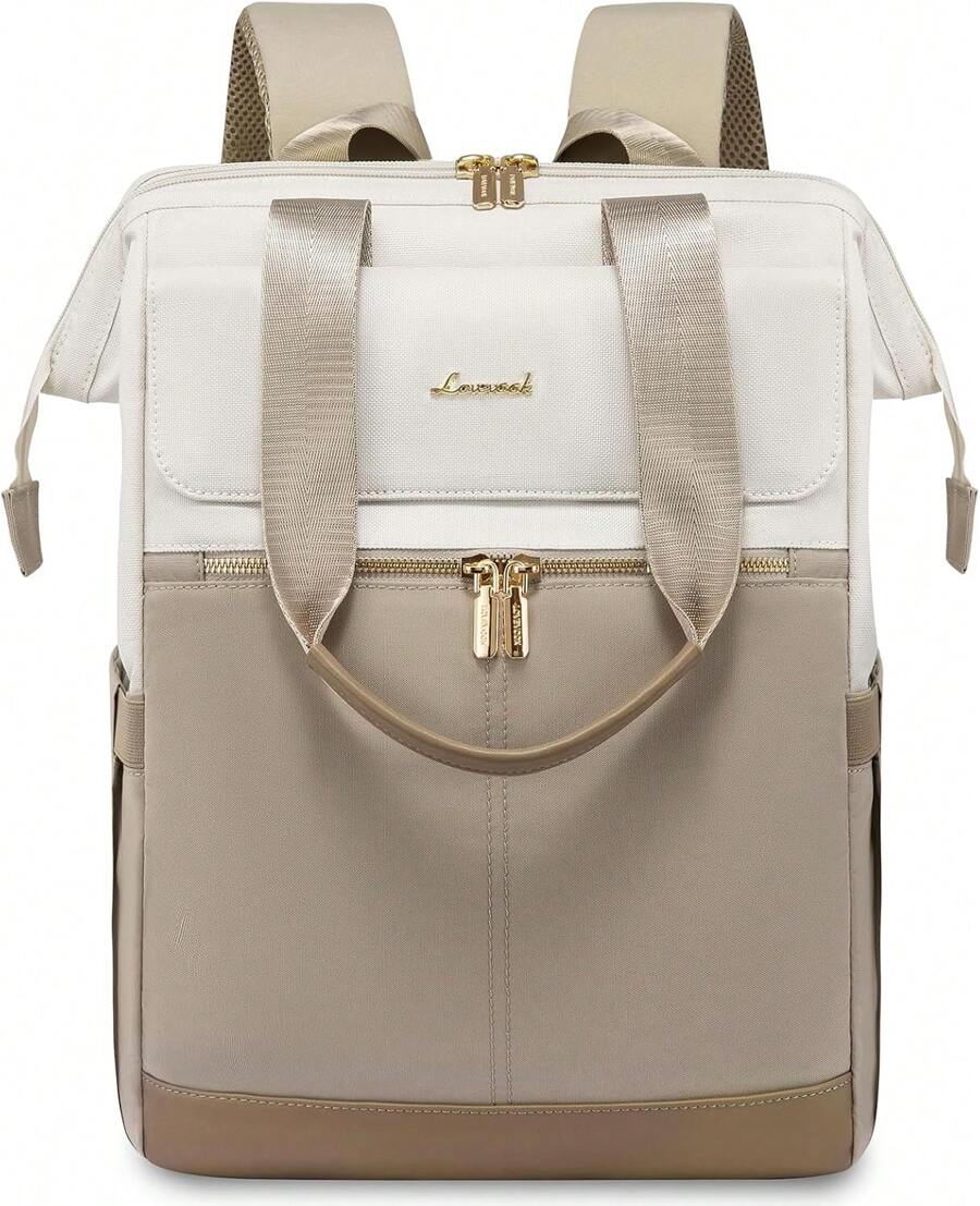 LOVEVOOK Laptop Backpack Women Work Laptop Bag With USB Port - Light Grey & Pink - View 1