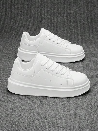 男士白色系带休闲滑板鞋户外韩版时尚日常增高运动步行运动鞋情侣鞋