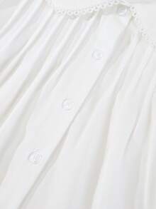 Tween Girls Casual Comfortable Elegant White Ruffle Collar Pleated Shirt And Light Blue Straight Leg Jeans Pants Autumn/Winter Set