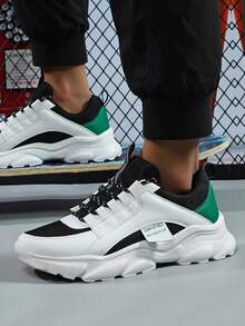 ​Men's Bright White & Black Wellness Lifestyle Sneakers - Green Accent Comfort Shoes For Urban Stroll, Year-Round Everyday Essentials​ - 黑與白 - 查看 4