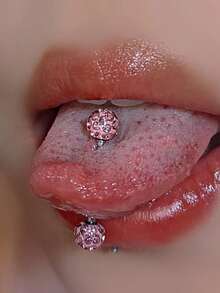 1pc Titanium Steel Luxury Rhinestone Decorated Tongue Piercing Jewelry For Women - Multicolor - View 14