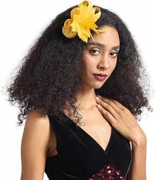 Fascinators Hats Women,Tea Party Fascinator Hair Clip With Feathers Wedding,Derby Hats Headbands - Ha9582-黃色 - 查看 1