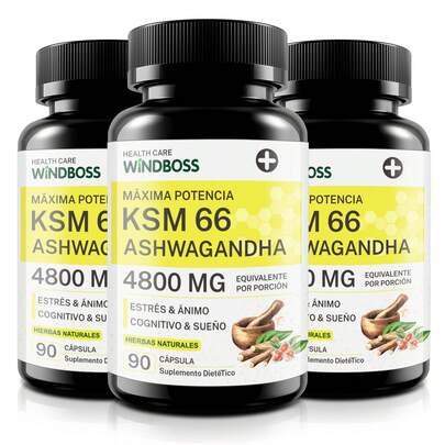Windboss Ashwagandha KSM-66 4800mg Capsules, Organic Ashwagandha Supplement, Gluten-Free, Non-GMO, Vegan, With Black Pepper For Better Absorption And Sleep Support - 90 Capsules