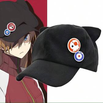 1Pz Gorra Anime Negra Con Orejas Gato Pines Negro Aterciopelado Abrigador Ajustable Asuka NGE Uso Diario Cómoda Cosplay Kawaii