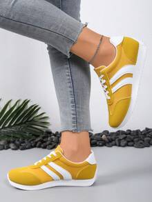 Giày thể thao chó chăn cừu Đức mới cho nữ, đế bằng, nhẹ, giày thể thao thường ngày, chạy bộ, thời trang đa năng, phối màu, bền, chống trượt, thoáng khí, cỡ lớn - Màu vàng - Xem 3