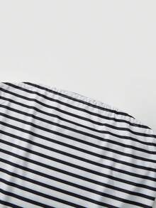 Women's 2 Piece Striped Sets Strapless Crop Top Elastic Waist Wide Leg Long Pants Y2k Casual Comfy Loungewear Set Summer Streetwear Vacation Outfit - 白色 - 查看 5