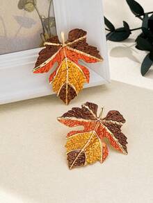 2pcs/Set Autumn Maple Leaf Enamel Painted Earrings (For Women)