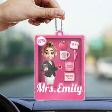Catygift Mặt dây chuyền xe hơi bằng acrylic khắc tên giáo viên theo yêu cầu, quà tặng cá nhân hóa dành cho giáo viên (khắc tên và năm), món quà tinh tế chủ đề giáo viên, dành cho các nhà giáo dục và đồng nghiệp. - Như được hiển thị - Xem 4