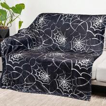 Gothic Spider Web Blanket - Halloween Themed Throw For Goth Room Decor, Black Horror Blanket, Soft Flannel For Couch, Bed, And Haunted Mansion Use - 280 GSM - 彩色 - 查看 2