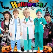 GINMIC 儿童医生服装套装，包含儿童医生白大褂和逼真听诊器，适合 3-12 岁男孩女孩万圣节服装 - 藍色 - 查看 7