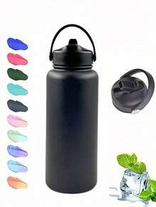 1pc 32oz Stainless Steel Double Wall Insulated Sports Water Bottle With Handle, Leak-Proof Travel Tumbler To Keep Drinks Hot/Cold, Suitable For Outdoor Sports, Camping, Gym, Holiday Gifts, Summer - Multicolor - View 7