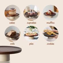 CEEFU Bandeja de madera de acacia con base de cerámica, plato para aperitivos, soporte para tartas, pedestal para tartas de boda para exhibir cupcakes, postres y bocados en fiestas, bonita decoración de cocina