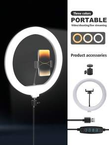Đèn vòng LED ba màu 12 inch, Đèn nổ đa năng kèm chân máy 110cm, Chân máy có thể điều chỉnh, Chân máy đa năng, Giá đỡ điện thoại - Hoàn hảo cho chụp ảnh, tự sướng, trang điểm, phát trực tiếp và quay video, Đèn di động thích hợp cho chụp ảnh, quay video, phát trực tiếp, họp qua Zoom, quay vlog, có chân đế Đèn tự sướng Đèn vòng điện thoại kèm chân đế - màu đen - Xem 5