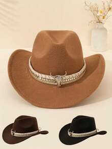 1 chiếc Mũ cao bồi miền Tây Unisex có hình đầu bò có thể tháo rời và trang trí bằng đá giả - Mũ nỉ màu nâu nhẹ, thích hợp cho tiệc Giáng sinh, hoạt động ngoài trời, lễ hội theo chủ đề, lễ kỷ niệm, mũ đội đầu bền - Nhiều màu - Xem 1