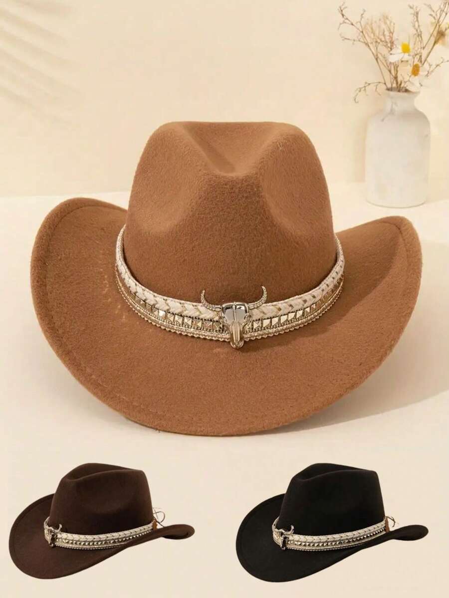 1 chiếc Mũ cao bồi miền Tây Unisex có hình đầu bò có thể tháo rời và trang trí bằng đá giả - Mũ nỉ màu nâu nhẹ, thích hợp cho tiệc Giáng sinh, hoạt động ngoài trời, lễ hội theo chủ đề, lễ kỷ niệm, mũ đội đầu bền - Nhiều màu - Xem 1