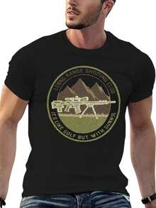 S~5XL Classic  Cotton Tee | Unisex American Size | 180gsm Fabric | Men's Vintage Military Sniper Graphic T-Shirt Funny Long Range Shooting Design Casual Wear Gift For Gun Enthusiasts Print | Beach & Casual Wear - 黑色 - 查看 5