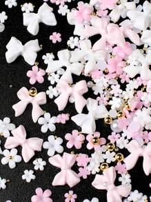 600Pcs Bow Nail Charms And Flatback Pearls,Black White Pink Bowknot 3D Cute Nail Charms For Nail Supplies Design,White Half Pearls For Nail Jewelry DIY Crafts Nail Art Decoration Accessories