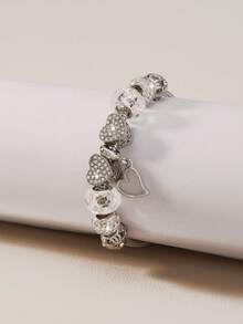1pc Heart Shaped Pendant, Crystal Beads, Rhinestone Decor Bracelet